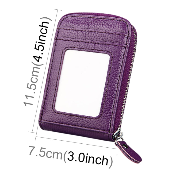 Genuine Cowhide Leather Solid Color Zipper Vertical Card Holder Wallet RFID Blocking Card Bag Protect Case with 12 Card Slots, Size: 11.5*7.5cm(Purple) - free shipping - PMC Jewellery - Order now!