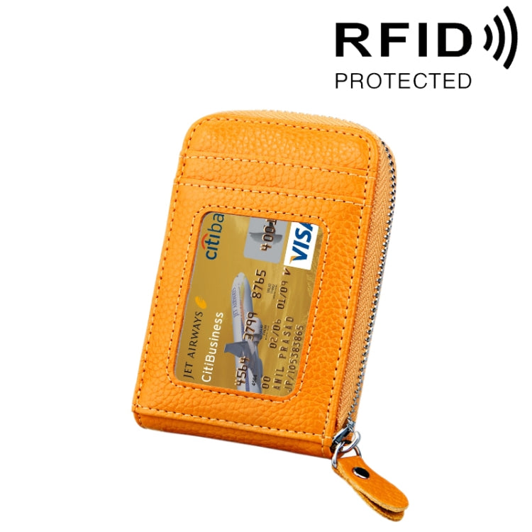 Genuine Cowhide Leather Solid Color Zipper Vertical Card Holder Wallet RFID Blocking Card Bag Protect Case with 12 Card Slots, Size: 11.5*7.5cm(Yellow) - free shipping - PMC Jewellery - Order now!