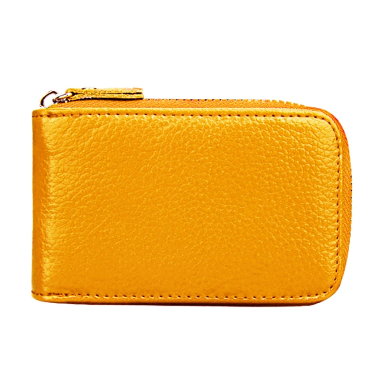 Genuine Cowhide Leather Solid Color Zipper Vertical Card Holder Wallet RFID Blocking Card Bag Protect Case with 12 Card Slots, Size: 11.5*7.5cm(Yellow) - free shipping - PMC Jewellery - Order now!