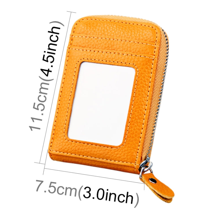 Genuine Cowhide Leather Solid Color Zipper Vertical Card Holder Wallet RFID Blocking Card Bag Protect Case with 12 Card Slots, Size: 11.5*7.5cm(Yellow) - free shipping - PMC Jewellery - Order now!