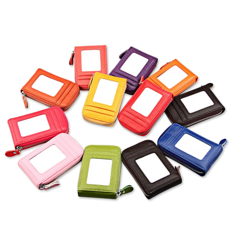 Genuine Cowhide Leather Solid Color Zipper Vertical Card Holder Wallet RFID Blocking Card Bag Protect Case with 12 Card Slots, Size: 11.5*7.5cm(Coffee) - free shipping - PMC Jewellery - Order now!