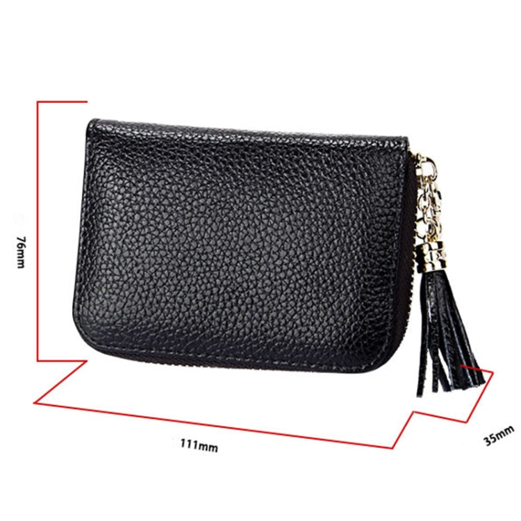 Genuine Cowhide Leather Solid Color Zipper Card Holder Wallet RFID Blocking Card Bag Protect Case Coin Purse with Tassel Pendant & 15 Card Slots for Women, Size: 11.1*7.6*3.5cm(Grey) - free shipping - PMC Jewellery - Order now!