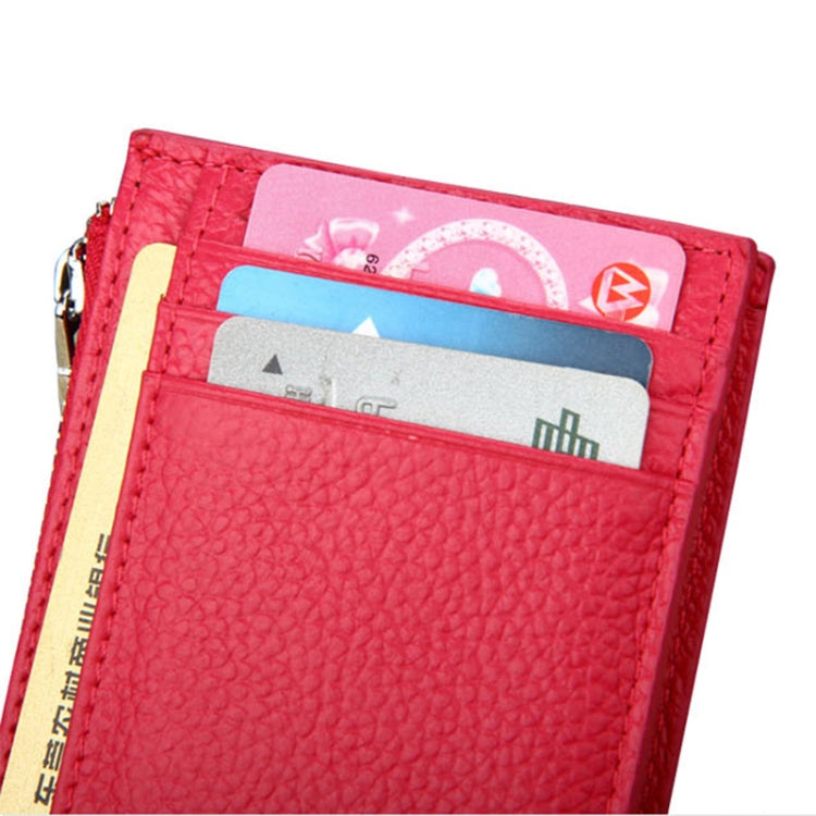 Cowhide Leather Solid Color Zipper Card Holder Wallet RFID Blocking Card Bag Protect Case Coin Purse, Size: 11*8*1.5cm(Magenta) - free shipping - PMC Jewellery - Order now!