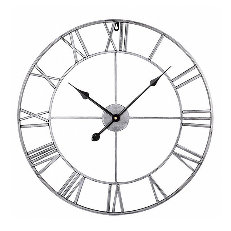 45cm Retro Living Room Iron Round Roman Numeral Mute Decorative Wall Clock (Silver) - Wall Clock by PMc TechLife | Online Shopping South Africa | PMc TechLife | Buy Now Pay Later Mobicred