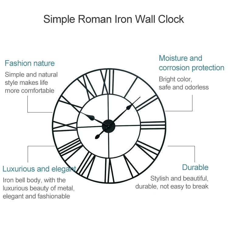 60cm Retro Living Room Iron Round Roman Numeral Mute Decorative Wall Clock (White) - Wall Clock by PMc TechLife | Online Shopping South Africa | PMc TechLife | Buy Now Pay Later Mobicred