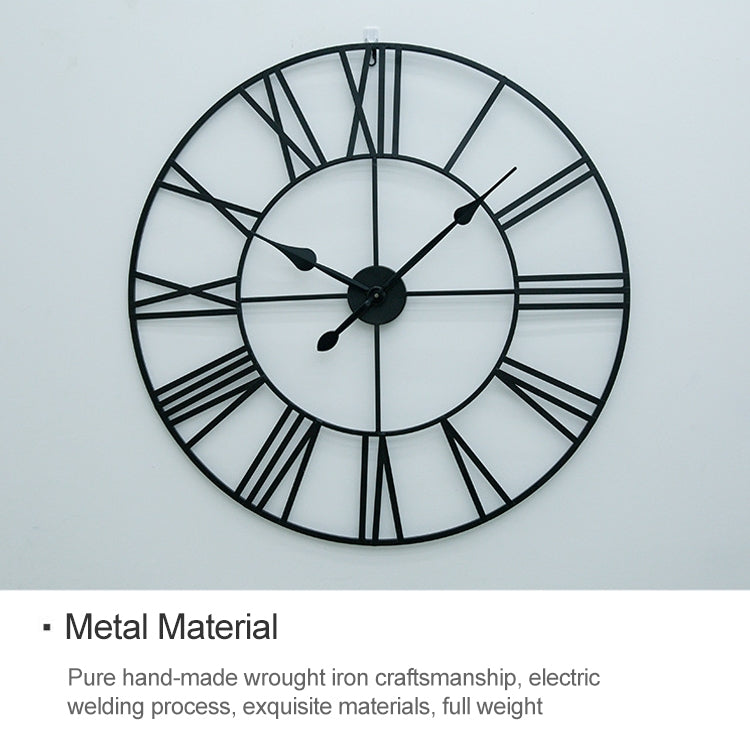 60cm Retro Living Room Iron Round Roman Numeral Mute Decorative Wall Clock (Black) - free shipping - PMc TechLife - Order now!