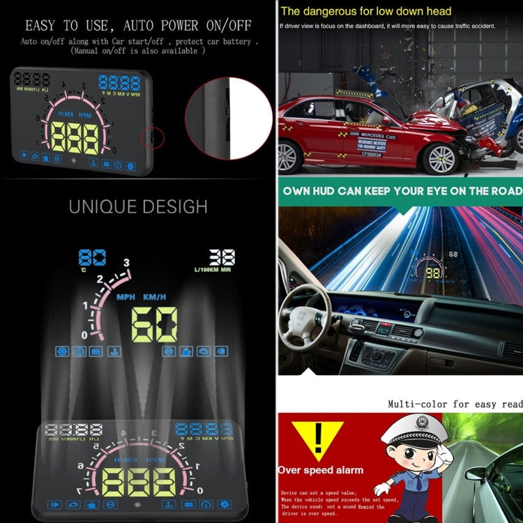 E350 5.8 inch Car HUD / OBD2 Vehicle-mounted Gator Automotive Head Up Display Security System with Multi-color LED, Support Car Real Speed & Turn Speed & Water Temperature & Oil Consumption & Driving  ... peed Alarm, Mile Switching, Light Sensor Functions - Head Up Display System by PMC TechLife | Online Shopping South Africa | PMC TechLife | Buy Now Pay Later Mobicred