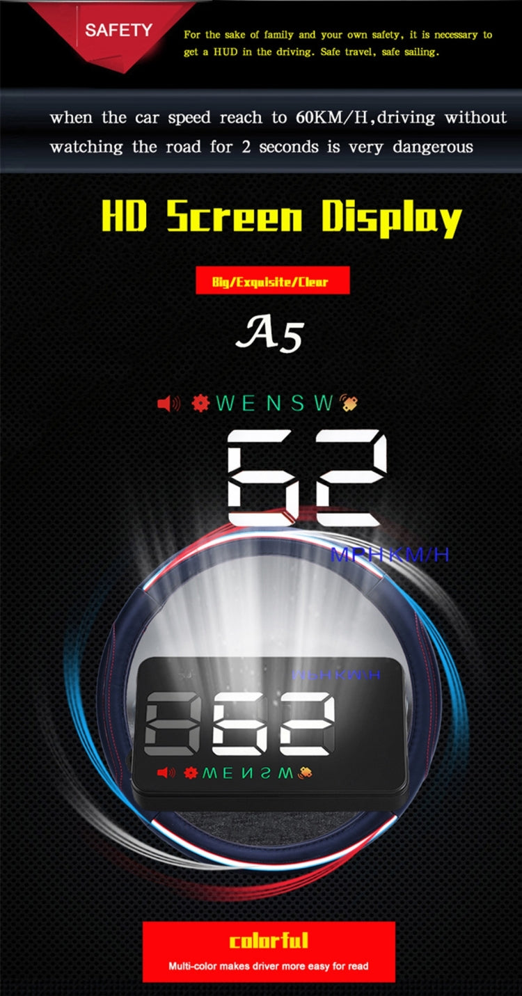 Geyiren A5 HUD 3.5 inch Car Head Up Display with GPS System, Two Mode Display, Light Sensors, KM/h MPH Speed, Compass, Speed Alarm(Black) - Head Up Display System by PMC TechLife | Online Shopping South Africa | PMC TechLife | Buy Now Pay Later Mobicred