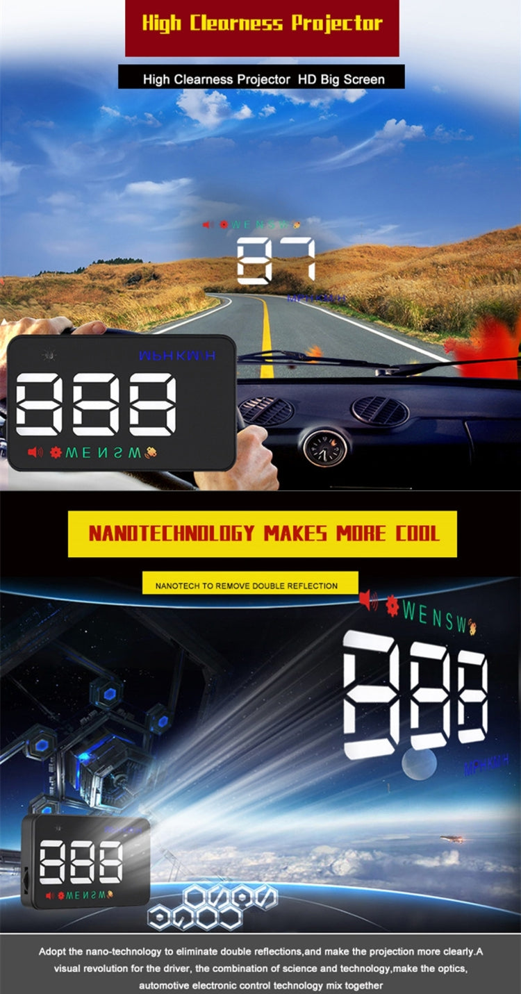 Geyiren A5 HUD 3.5 inch Car Head Up Display with GPS System, Two Mode Display, Light Sensors, KM/h MPH Speed, Compass, Speed Alarm(Black) - Head Up Display System by PMC TechLife | Online Shopping South Africa | PMC TechLife | Buy Now Pay Later Mobicred