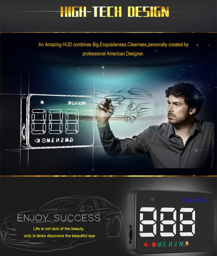Geyiren A5 HUD 3.5 inch Car Head Up Display with GPS System, Two Mode Display, Light Sensors, KM/h MPH Speed, Compass, Speed Alarm(Black) - Head Up Display System by PMC TechLife | Online Shopping South Africa | PMC TechLife | Buy Now Pay Later Mobicred