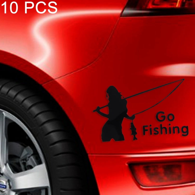 10 PCS Beauty Go Fishing Styling Reflective Car Sticker, Size: 14cm x 8.5cm(Black) - Decorative Sticker by PMC TechLife | Online Shopping South Africa | PMC TechLife | Buy Now Pay Later Mobicred