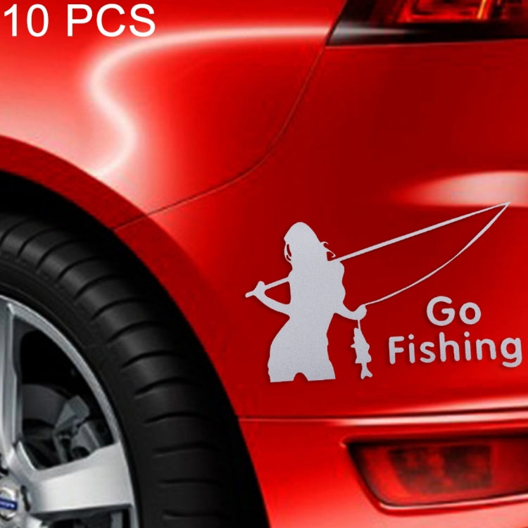 10 PCS Beauty Go Fishing Styling Reflective Car Sticker, Size: 14cm x 8.5cm(Silver) - Decorative Sticker by PMC TechLife | Online Shopping South Africa | PMC TechLife | Buy Now Pay Later Mobicred
