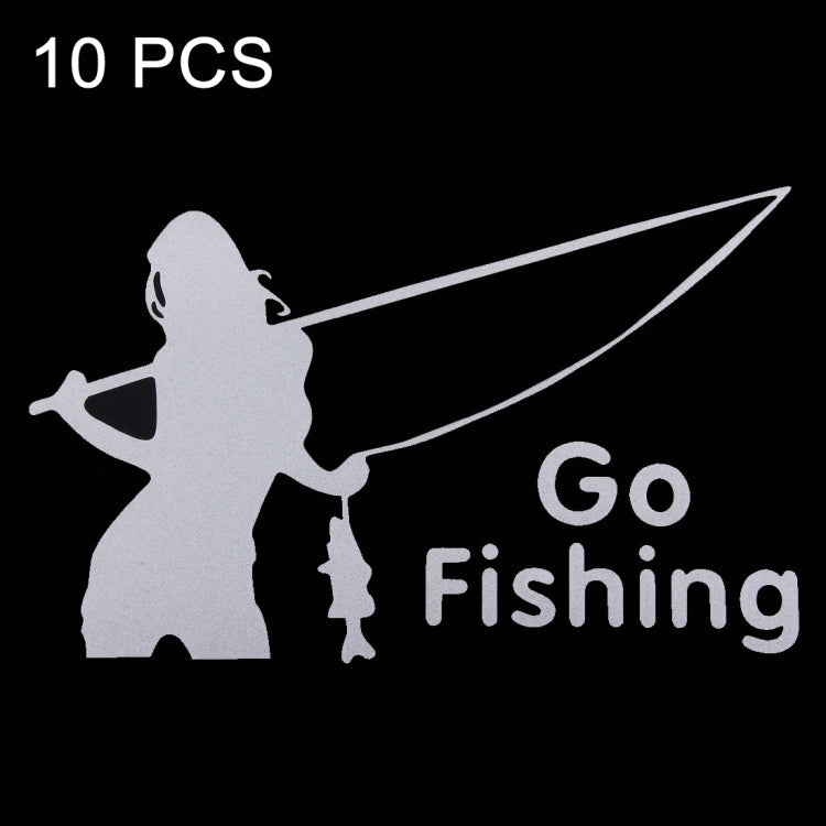 10 PCS Beauty Go Fishing Styling Reflective Car Sticker, Size: 14cm x 8.5cm(Silver) - Decorative Sticker by PMC TechLife | Online Shopping South Africa | PMC TechLife | Buy Now Pay Later Mobicred