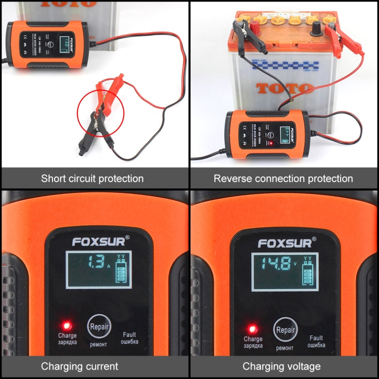 FOXSUR 12V 6A Intelligent Universal Battery Charger for Car Motorcycle, Length: 55cm, US Plug(Red) - Battery Charger by FOXSUR | Online Shopping South Africa | PMC TechLife | Buy Now Pay Later Mobicred
