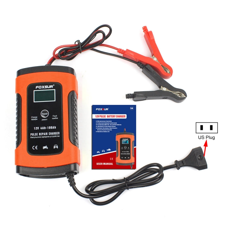 FOXSUR 12V 6A Intelligent Universal Battery Charger for Car Motorcycle, Length: 55cm, US Plug(Red) - Battery Charger by FOXSUR | Online Shopping South Africa | PMC TechLife | Buy Now Pay Later Mobicred