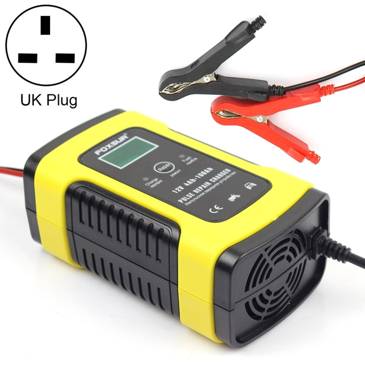 12V 6A Intelligent Universal Battery Charger for Car Motorcycle, Length: 55cm, UK Plug(Yellow) - Battery Charger by FOXSUR | Online Shopping South Africa | PMC TechLife | Buy Now Pay Later Mobicred