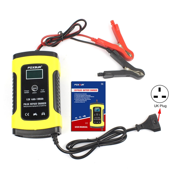 12V 6A Intelligent Universal Battery Charger for Car Motorcycle, Length: 55cm, UK Plug(Yellow) - Battery Charger by FOXSUR | Online Shopping South Africa | PMC TechLife | Buy Now Pay Later Mobicred