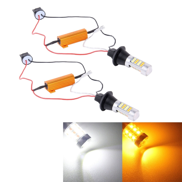 2 PCS T20/7440 10W 1000 LM 6000K White + Yellow Light DRL&Turn Light with 42 SMD-2835-LED Lamp���DC 12-24V - Arrow Turn Lights by PMC TechLife | Online Shopping South Africa | PMC TechLife | Buy Now Pay Later Mobicred