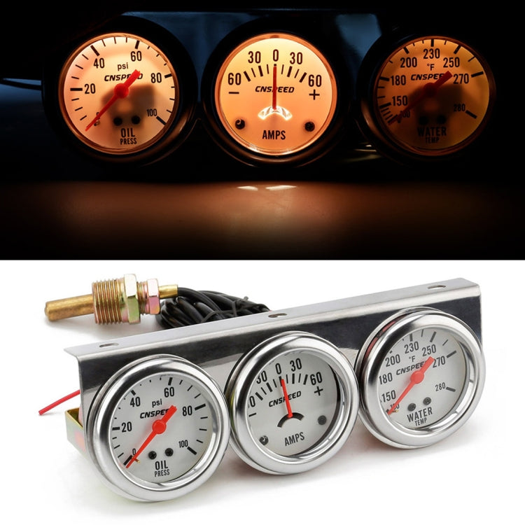 52mm 12V Universal Car Modified Triple Meter 3 in 1 Gauge Oil Press Gauge + Water Temperature Gauge + Ammeter, with Sensor - Clocks & Car Meters by PMC TechLife | Online Shopping South Africa | PMC TechLife | Buy Now Pay Later Mobicred