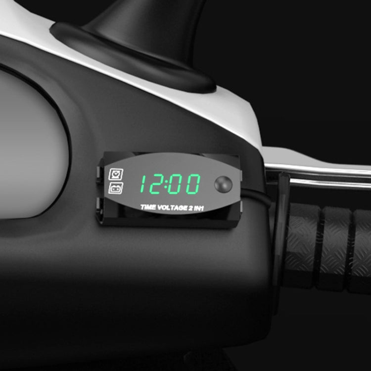 Motorcycle Multi-functional 2 in 1 Digital Display Voltmeter + Electronic Clock, 6-30V IP67 (Green Light) - free shipping - PMC TechLife - Order now!