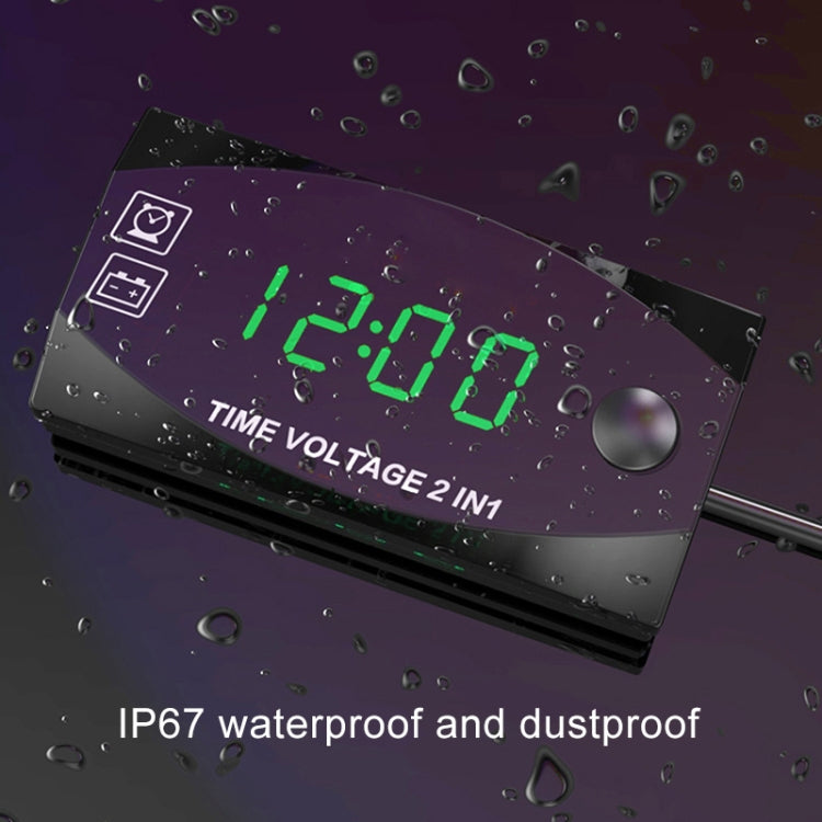 Motorcycle Multi-functional 2 in 1 Digital Display Voltmeter + Electronic Clock, 6-30V IP67 (Green Light) - free shipping - PMC TechLife - Order now!
