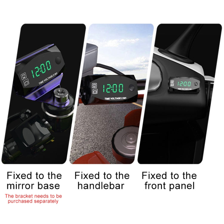 Motorcycle Multi-functional 2 in 1 Digital Display Voltmeter + Electronic Clock, 6-30V IP67 (Green Light) - free shipping - PMC TechLife - Order now!