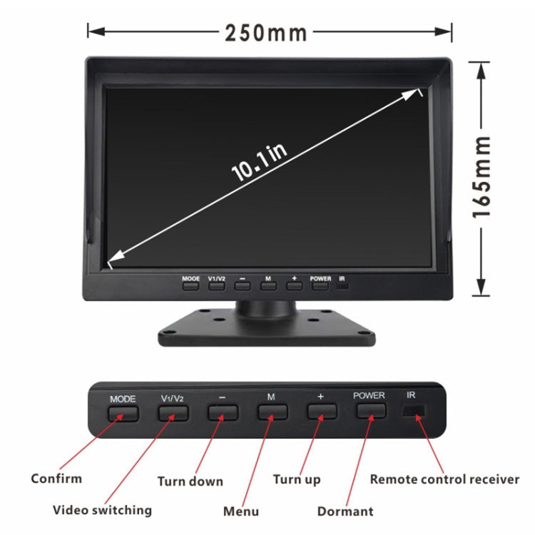 PZ612-4AHD IP67 120 Degree Car AHD 1080P 2 Megapixels 10 inch 4-Way Rearview Mirror Monitor, Night Vision Full Color, with Video Function - Rear View Cameras by PMC TechLife | Online Shopping South Africa | PMC TechLife | Buy Now Pay Later Mobicred