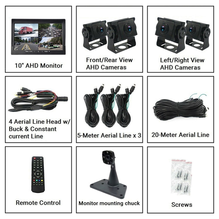 PZ612-4AHD IP67 120 Degree Car AHD 1080P 2 Megapixels 10 inch 4-Way Rearview Mirror Monitor, Night Vision Full Color, with Video Function - Rear View Cameras by PMC TechLife | Online Shopping South Africa | PMC TechLife | Buy Now Pay Later Mobicred