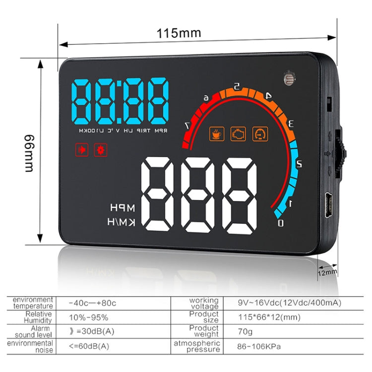 D2500 OBD2+GPS 4 inch Vehicle-mounted Head Up Display Security System, Support Car Speed / Engine Revolving Speed Display / Water Temperature / Battery Voltage / Running Speed & Direction & Distance - Head Up Display System by PMC TechLife | Online Shopping South Africa | PMC TechLife | Buy Now Pay Later Mobicred