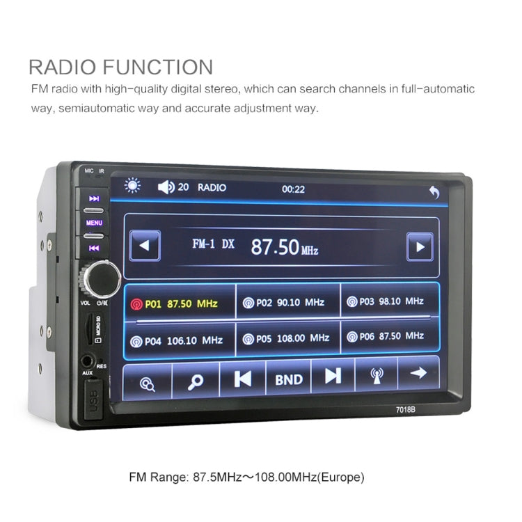 7018B 7.0 inch HD Touch Screen Dual DIN Car Radio Bluetooth Stereo MP3 / MP4 / MP5 Player with Remote Control, with Rearview Camera, 6800 Module, Support  FM / TF Card / USB Flash Disk - Car MP3 & MP4 & MP5 by PMC TechLife | Online Shopping South Africa | PMC TechLife | Buy Now Pay Later Mobicred
