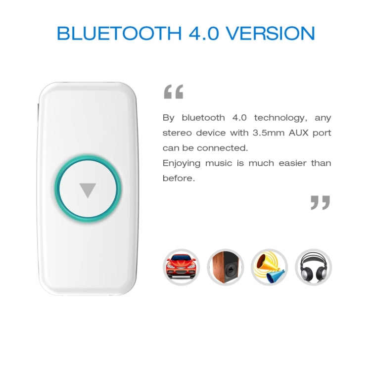 Doosl DSER102 Mini Car Bluetooth Wireless Music Receiver with 3.5mm Stereo Input Jack(White) - Bluetooth Adapters by PMC TechLife | Online Shopping South Africa | PMC TechLife | Buy Now Pay Later Mobicred