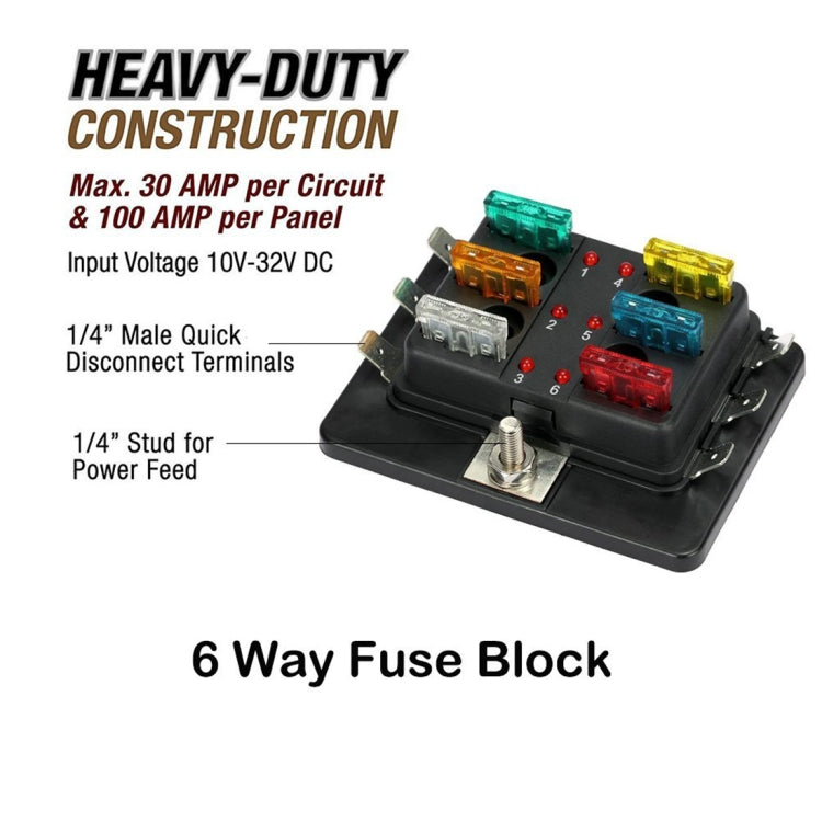 Universal 6 Way Fuse Box Block Fuse Holder Box Car Vehicle Circuit Automotive Blade Tool 6 Way Fuse Block, DC 10V-32V - free shipping - PMC TechLife - Order now!