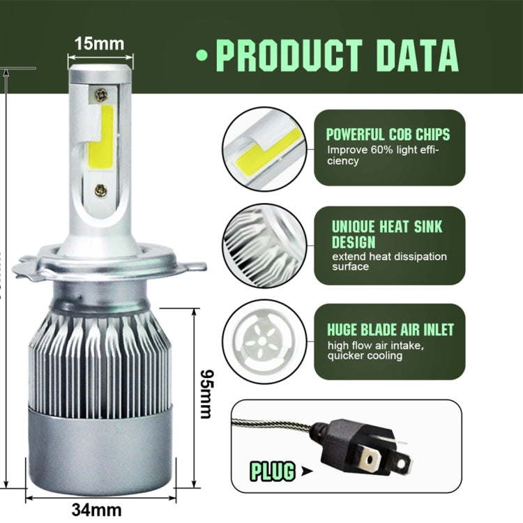 2pcs H4 18W 1800LM 6000K Waterproof IP68 Car Auto LED Headlight with 2 COB LED Lamps, DC 9-36V(White Light) - LED Headlamps by PMC TechLife | Online Shopping South Africa | PMC TechLife | Buy Now Pay Later Mobicred