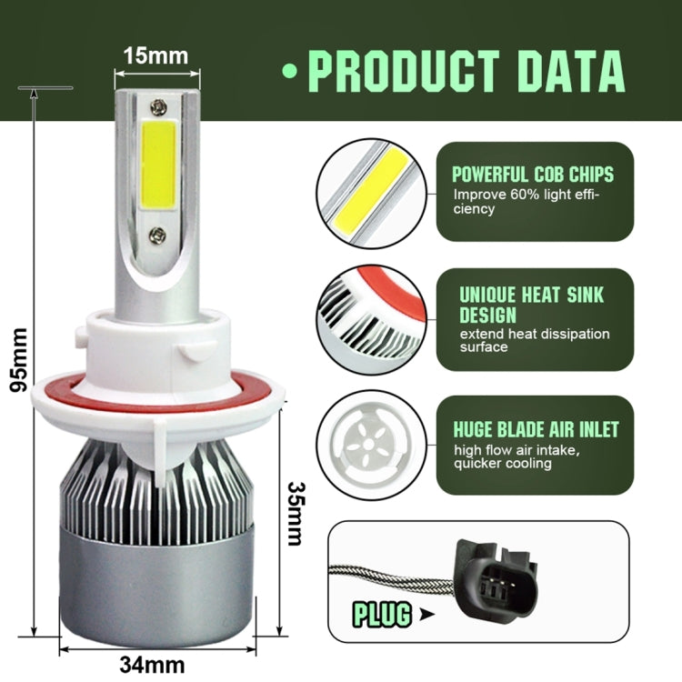 2pcs H13 18W 1800LM 6000K Waterproof IP68 Car Auto LED Headlight with 2 COB LED Lamps, DC 9-36V(White Light) - LED Headlamps by PMC TechLife | Online Shopping South Africa | PMC TechLife | Buy Now Pay Later Mobicred