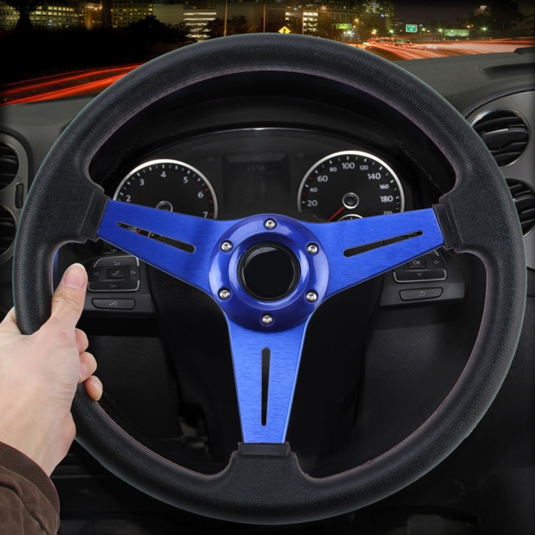 35cm PU Racing Sport Hand Wheel Car Modified Steering Wheel(Blue) - Steering Wheel Accessories by PMC TechLife | Online Shopping South Africa | PMC TechLife | Buy Now Pay Later Mobicred