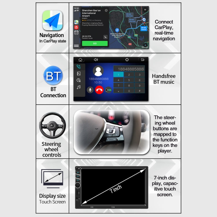 7013B HD 7 inch Car Radio Receiver MP5 Player, Support FM & Bluetooth & TF Card & Phone Link & Wired Carplay - Car MP3 & MP4 & MP5 by PMC TechLife | Online Shopping South Africa | PMC TechLife | Buy Now Pay Later Mobicred