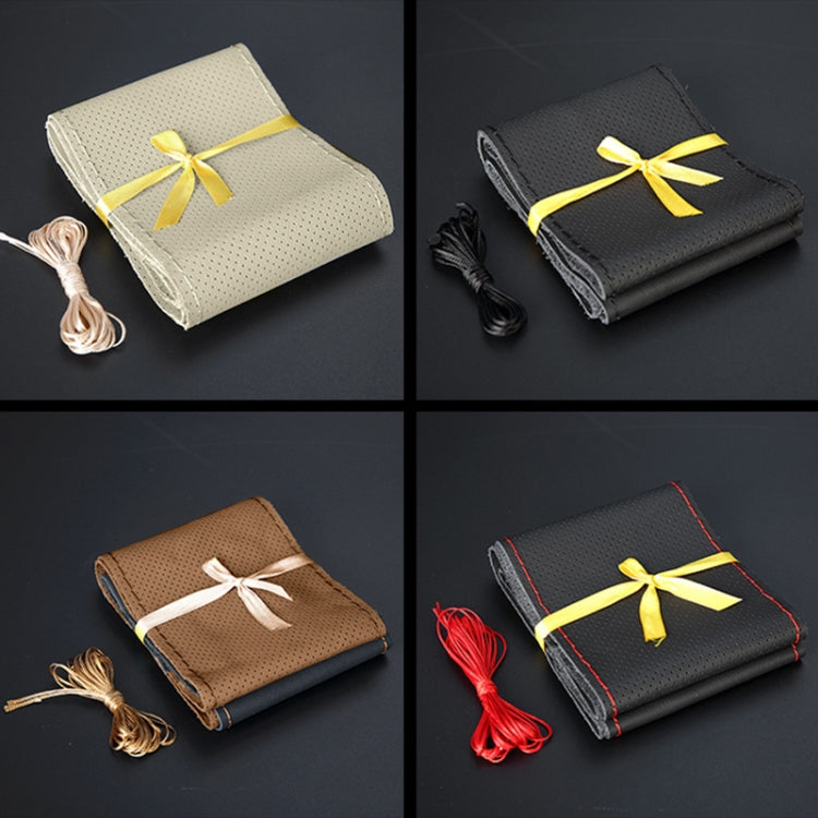 Four Seasons Genuine Leather Hand-stitched Car Adaptation Steering Wheel Cover for 38cm Steering Wheel - free shipping - PMC Jewellery - Order now!