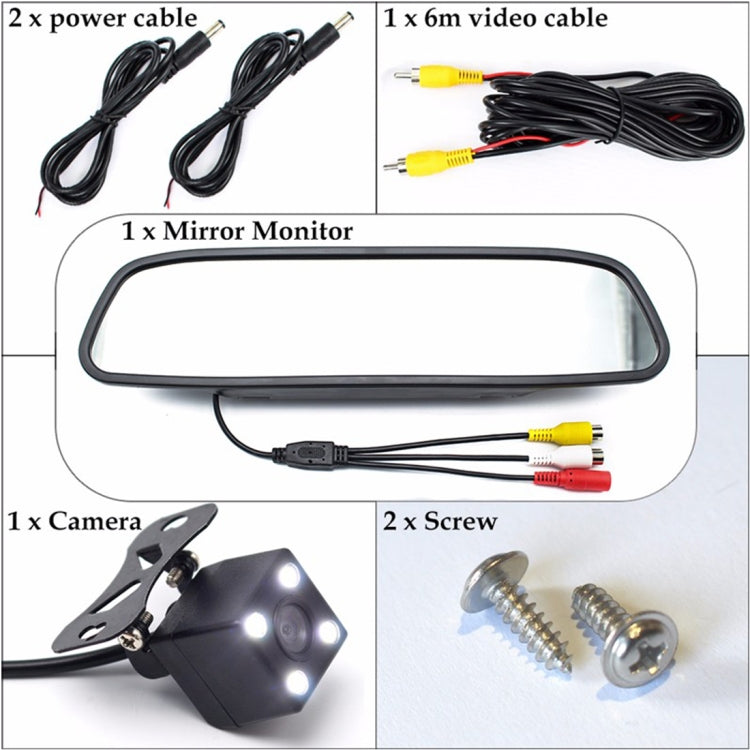 PZ603 Car Video Monitor HD Auto Parking LED Night Vision CCD Reverse Rear View Camera with 4.3 inch Car Rear View Mirror - Rear View Cameras by PMC TechLife | Online Shopping South Africa | PMC TechLife | Buy Now Pay Later Mobicred