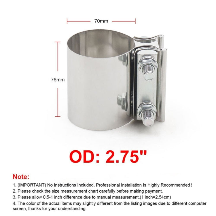 2.75 inch Car Turbo Exhaust Downpipe Stainless Steel Lap Joint Band Clamp - Booster Cable & Clip by PMC TechLife | Online Shopping South Africa | PMC TechLife | Buy Now Pay Later Mobicred