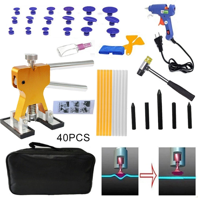 40 in 1 Auto Car Metal PDR Dent Lifter-Glue Puller Tab Hail Removal Paintless Car Dent Repair Tools Kit, with 20W Glue Gun, US Plug or EU Plug - free shipping - PMC TechLife - Order now!
