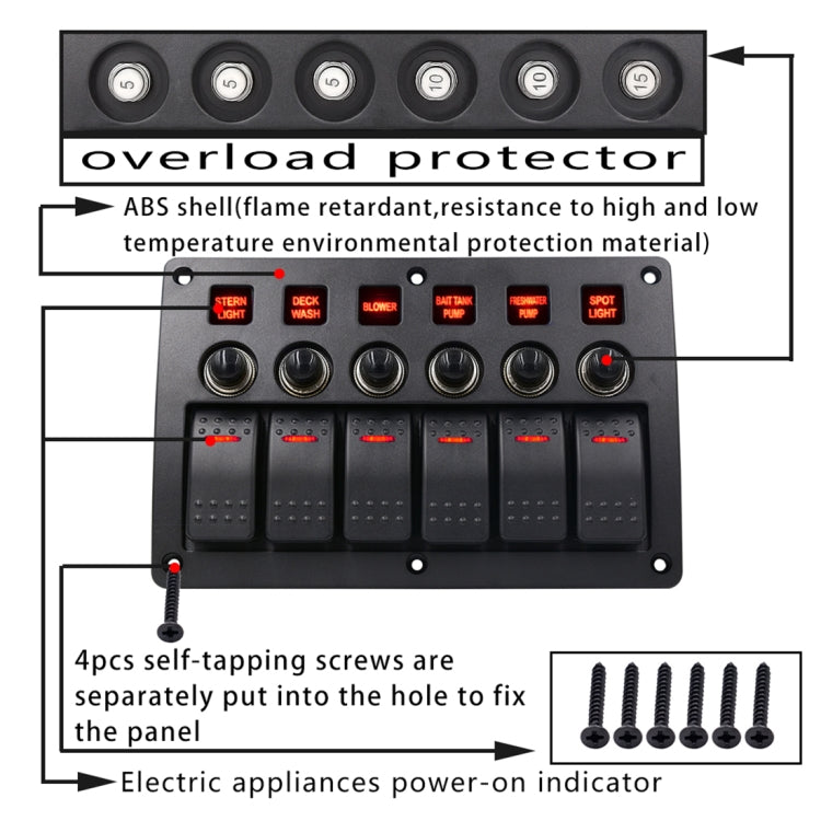 3Pin 6 Way Switches Combination Switch Panel with Light and Projector Lens for Car RV Marine Boat - Car Switches by PMC TechLife | Online Shopping South Africa | PMC TechLife
