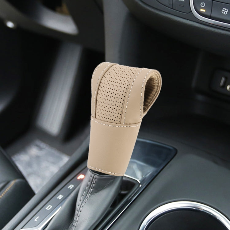 Universal Nonslip Breathable Genuine Leather Car Gear Shift Knob Cover(Beige) - Shift Knob by PMC TechLife | Online Shopping South Africa | PMC TechLife | Buy Now Pay Later Mobicred