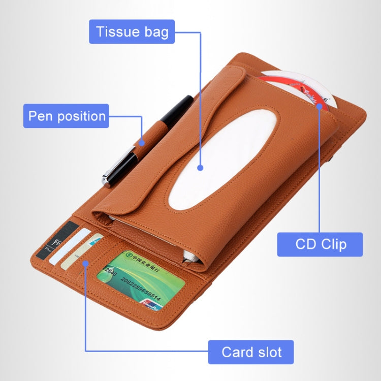 DERANFU 3 In 1 Lichee Texture Multi-function Car Hang Type Leather Towel Box with Card Slot & CD Slot(Beige) - Tissue Boxes by PMC Jewellery | Online Shopping South Africa | PMC Jewellery | Buy Now Pay Later Mobicred