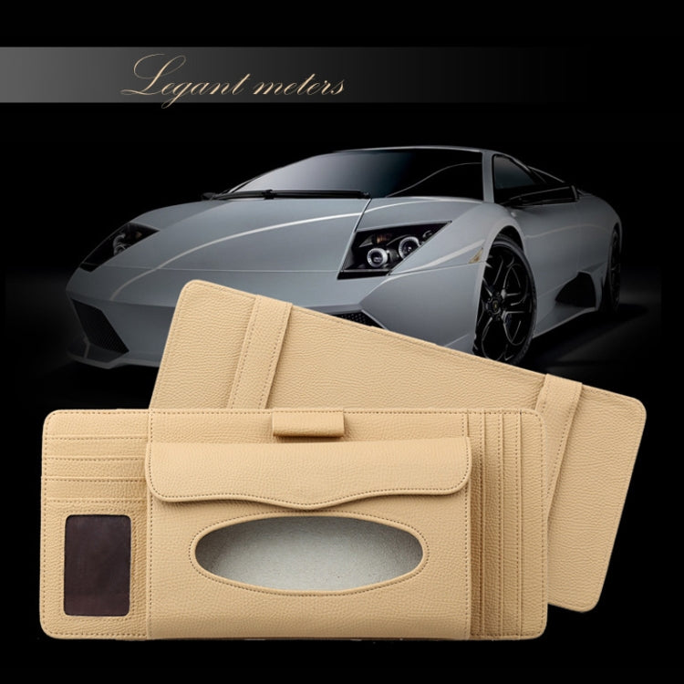 DERANFU 3 In 1 Lichee Texture Multi-function Car Hang Type Leather Towel Box with Card Slot & CD Slot(Beige) - Tissue Boxes by PMC Jewellery | Online Shopping South Africa | PMC Jewellery | Buy Now Pay Later Mobicred