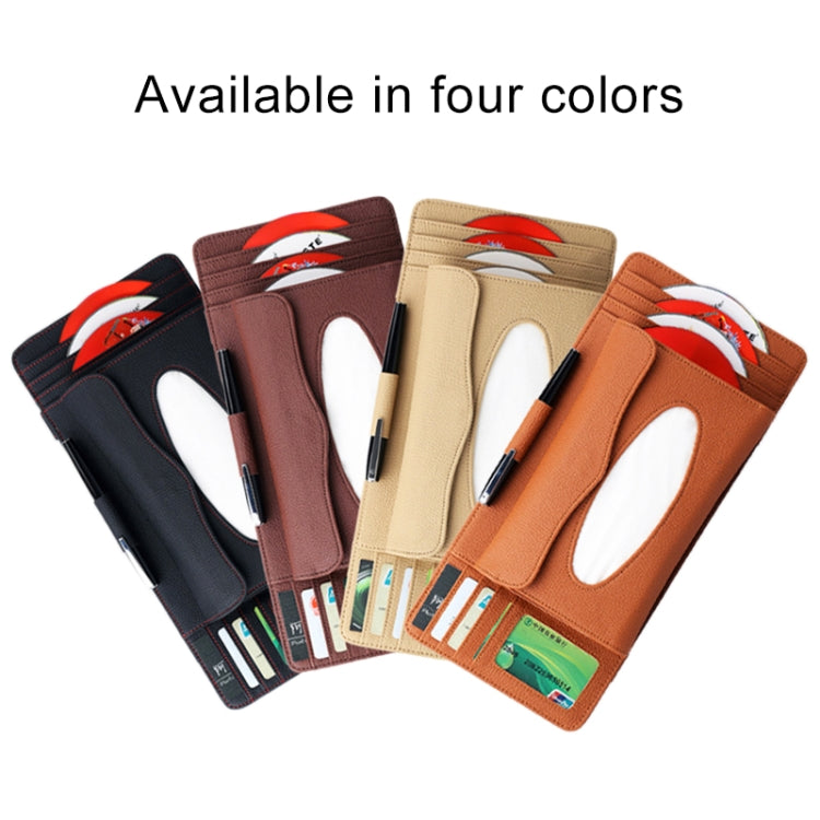 DERANFU 3 In 1 Lichee Texture Multi-function Car Hang Type Leather Towel Box with Card Slot & CD Slot(Dark Brown) - Tissue Boxes by PMC Jewellery | Online Shopping South Africa | PMC Jewellery | Buy Now Pay Later Mobicred