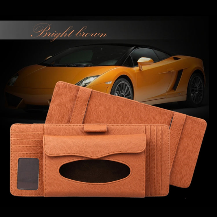 DERANFU 3 In 1 Lichee Texture Multi-function Car Hang Type Leather Towel Box with Card Slot & CD Slot(Brown) - Tissue Boxes by PMC Jewellery | Online Shopping South Africa | PMC Jewellery | Buy Now Pay Later Mobicred