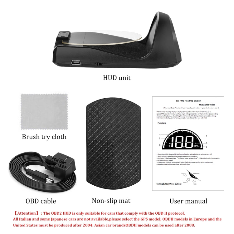 C700 2.6 inch Universal Car OBD2 HUD Vehicle-mounted Head Up Display - Head Up Display System by PMC TechLife | Online Shopping South Africa | PMC TechLife | Buy Now Pay Later Mobicred