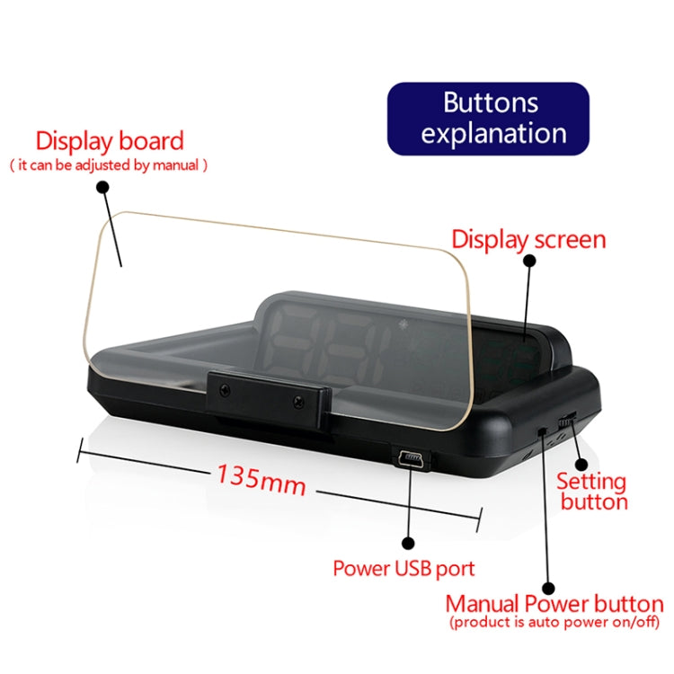 C500 Car HUD Virtual HD Projection Head-up Display, With Adjustable Reflection Board, Speed & RPM & Water Temperature & Oil Consumption & Driving Distance / Time & Voltage Display, Over Speed Alarm, Connect OBD2 Interface(Blue) - Head Up Display System by PMC TechLife | Online Shopping South Africa | PMC TechLife | Buy Now Pay Later Mobicred