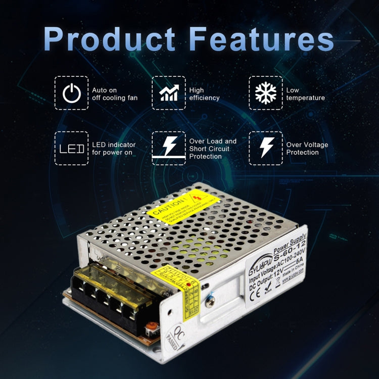 S-60-12 60W AC110/220V to DC 12V 5A  Power Inverter Power converter - Step-down Transformer by PMC TechLife | Online Shopping South Africa | PMC TechLife | Buy Now Pay Later Mobicred