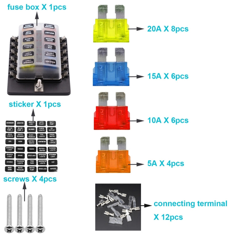 1 in 12 Out Fuse Box PC Terminal Block Fuse Holder Kits with LED Warning Indicator for Auto Car Truck Boat - Fuse by PMC TechLife | Online Shopping South Africa | PMC TechLife | Buy Now Pay Later Mobicred